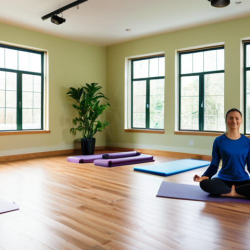 Home 12 Yoga Studio Interior**
Prompt: "A bright and airy yoga studio filled with people in modest athletic wear practicing yoga poses, fully clothed, natural light streaming through large windows, wooden floors, plants in the background, peaceful atmosphere, safe for work, appropriate content, perfect anatomy, correct proportions, family-friendly, professional photography, high quality."
**