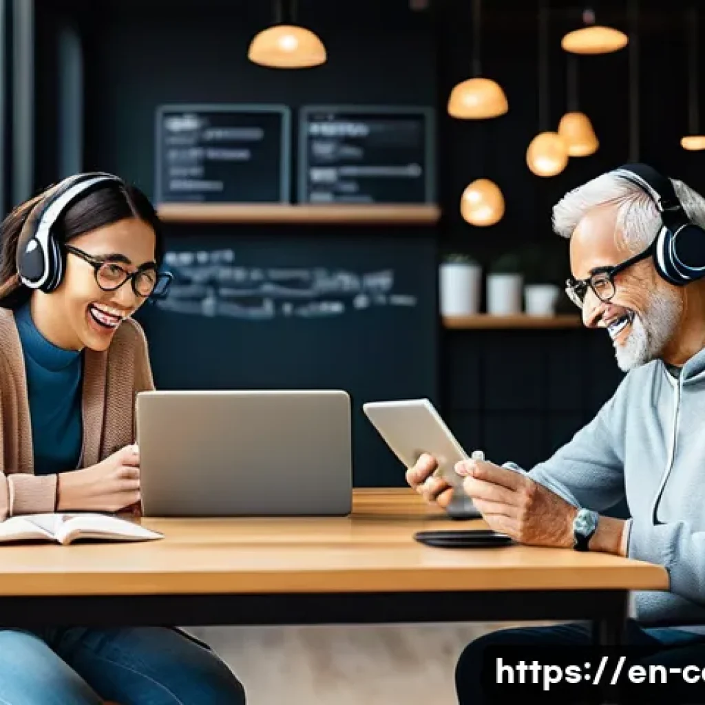 어학원 수업료 - **Prompt 1: The Modern Language Learner's Journey**
A vibrant, diverse group of individuals of v...